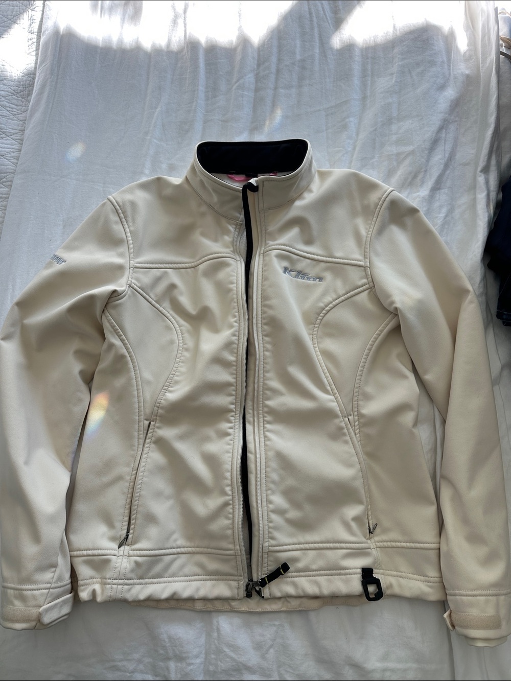 Women's Cream Softshell Jacket with Stand Collar- whistler jacket